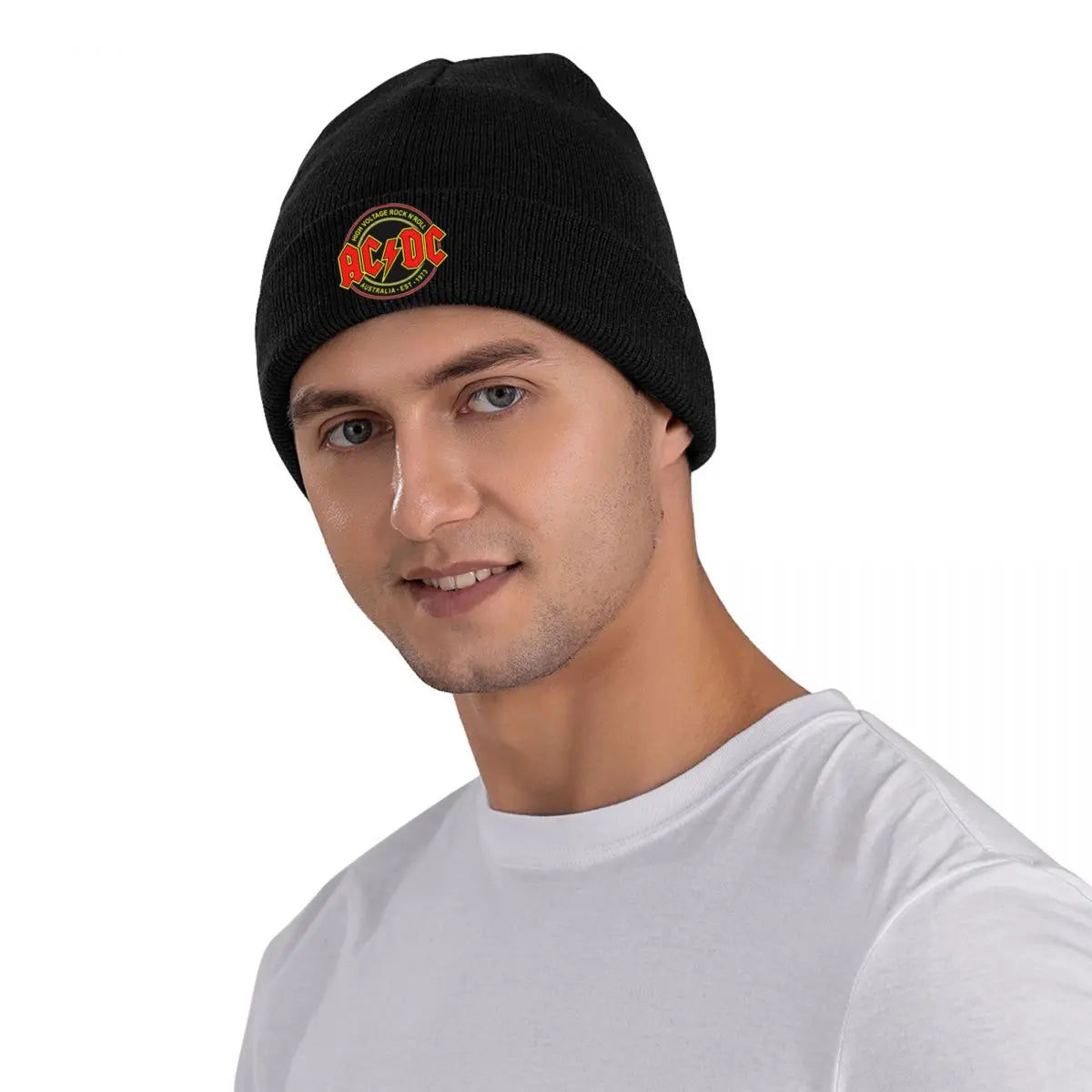 AC⚡️DC Knitted Beanie – Warm Winter Hat for Heavy Metal Fans, Unisex Hip Hop Style - Premium unisex beanie from Lizard Vigilante - Just $19.88! Shop now at Lizard Vigilante