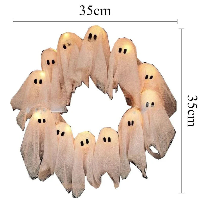Modern Lit Ghosts Wreath Aesthetic Halloween Home Decor Luxury Wall Decoration Cute Halloween Wall Decors Interior Decorations