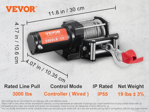 VEVOR Electric Winch,12V 4500 lbs Capacity Steel Rope Winch,IP55 39ft ATV UTV Winch w/ Wireless Handheld Remote & 4-Way Fairlead - Premium  from Lizard Vigilante - Just $155.99! Shop now at Lizard Vigilante