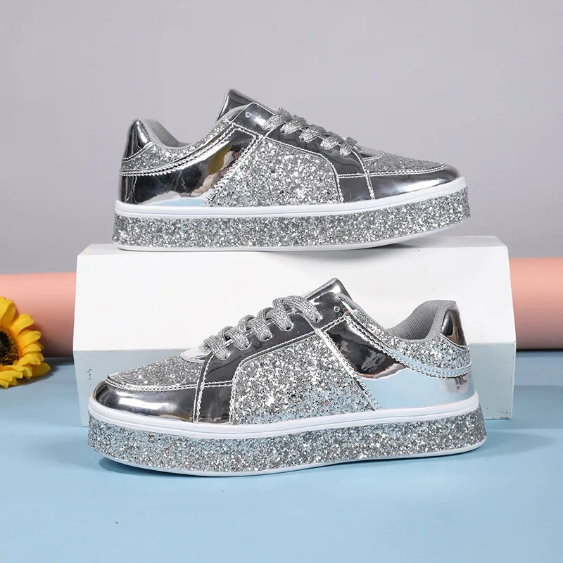 Women’s Glitter Glam Sneakers – Versatile Gold & Silver Thick-Soled Casual Shoes for Spring & Autumn - Premium Sneakers from Lizard Vigilante - Just $48.88! Shop now at Lizard Vigilante