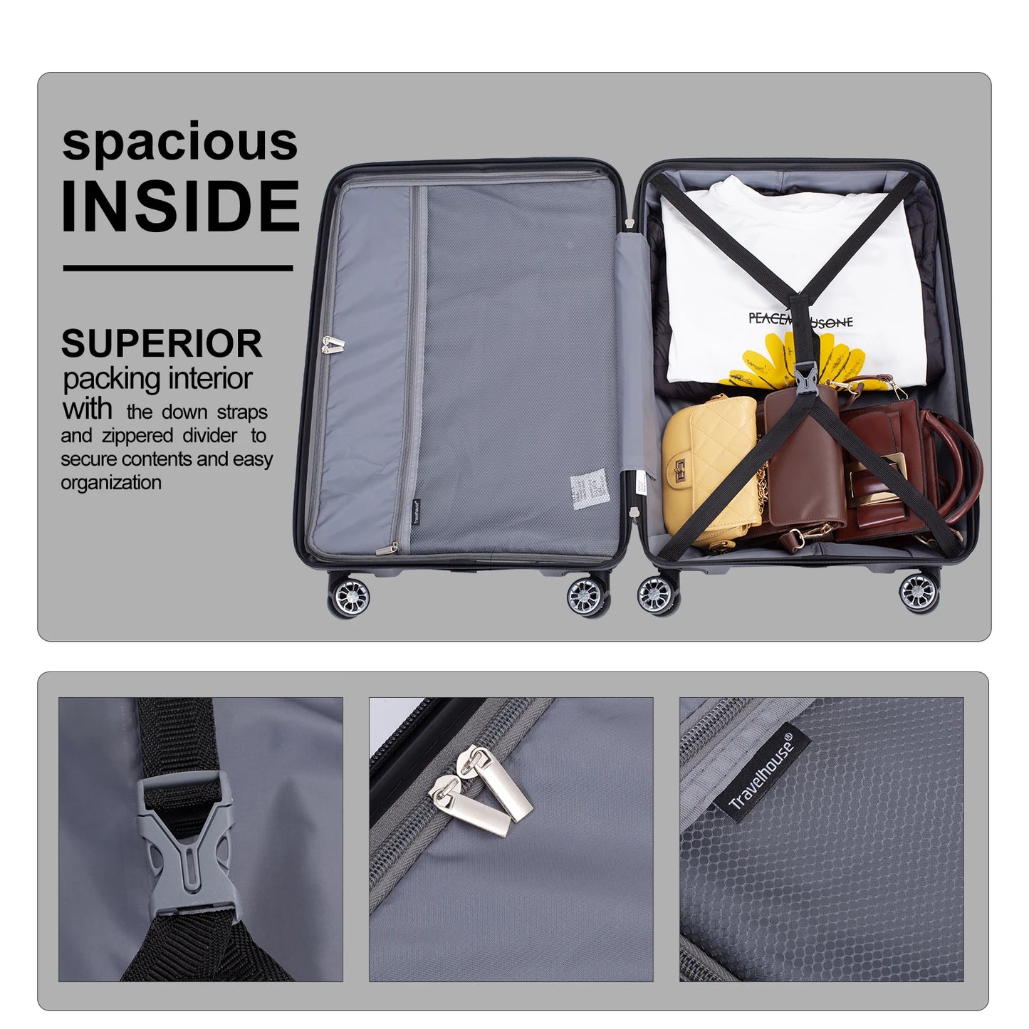 Travelhouse Hardshell Suitcase PP Luggage Sets Lightweight Durable Suitcase with TSA Lock,3-Piece Set (20/24/28) - Premium  from Lizard Vigilante - Just $180.99! Shop now at Lizard Vigilante