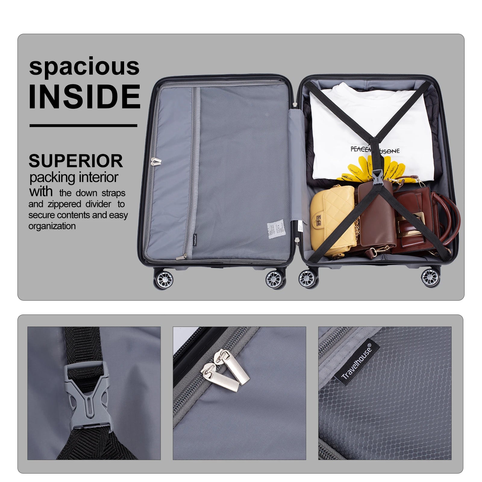 Travelhouse Hardshell Suitcase PP Luggage Sets Lightweight Durable Suitcase with TSA Lock,3-Piece Set (20/24/28) - Premium  from Lizard Vigilante - Just $180.99! Shop now at Lizard Vigilante