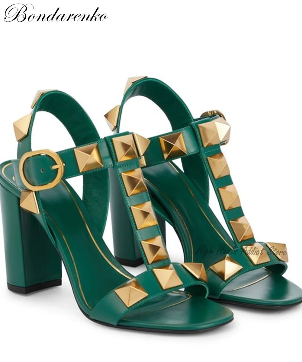 Rockstud Riot Block Heel Sandals 2025 – Pink, Black & White Roman Rebel Edition