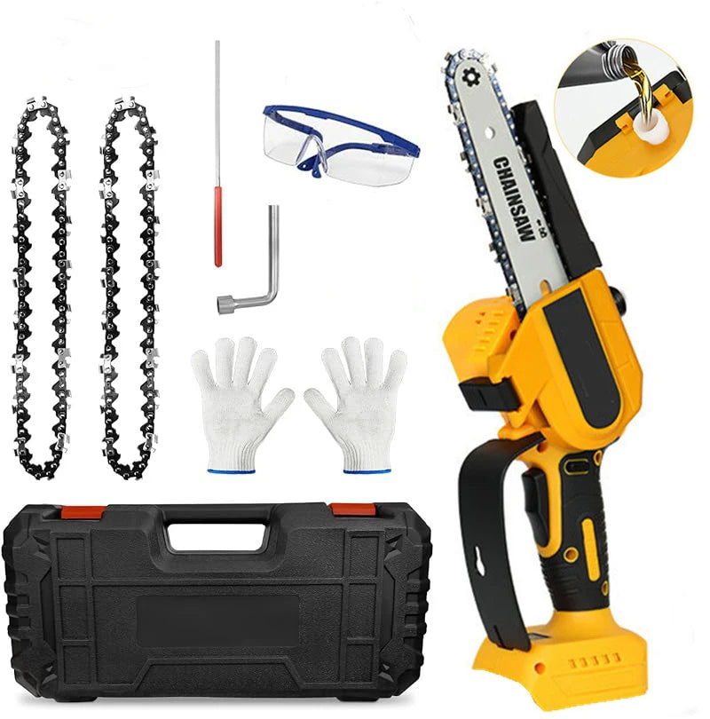 Chainsaw Havoc 6-Inch Brushless Beast — DeWALT 18V Compatible Power Cutter with Safety Gear, Dual Chains & Carry Case