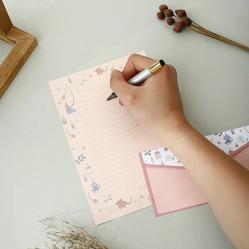 Vintage Flower Envelope Floral Creative Envelope Flower Printing Cute Cartoon Pattern Office Supplies With Letter Paper