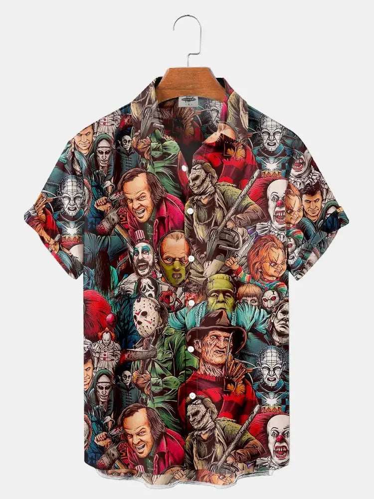 2024 Summer I Love Horror Men's Shirt 3D Printed Horror Pattern Hawaiian Fashion Top Freddy Jigsaw It Jason - Lizard Vigilante