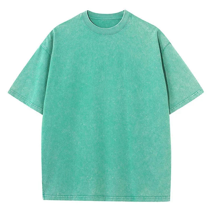 American Style Retro Heavyweight Solid Color Short Sleeved T-shirt Men Women Summer Street Trendy Washed Old Oversized Clothes - Premium  from Lizard Vigilante - Just $26.99! Shop now at Lizard Vigilante