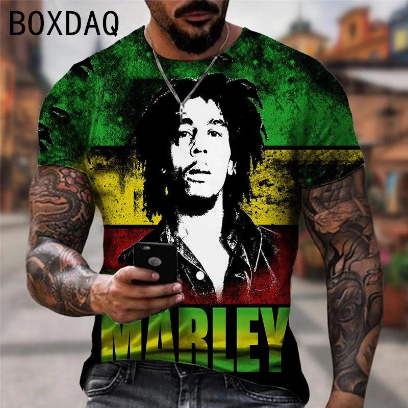 Bob Marley Oversized Men's T-shirt Cool Rock Print Tops Summer O-neck Short Sleeve Street Hip-hop Shirt Personality Men Clothing - Lizard Vigilante