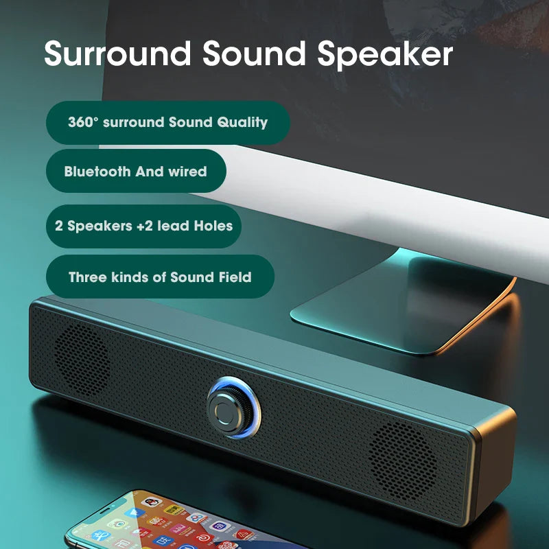 Salange Bluetooth Speaker USB Wired 3.5mm Port Sound Bar for PC Game Console Smartphone Laptop Tablet Black Desk Set Long