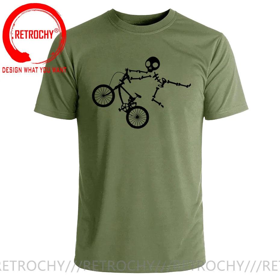 Skeleton Alien BMX Cycle Bike T-Shirt Custom Short Sleeve MTB Skull Biker TShirt Funny Fall O Neck Cotton T Shirt for Men - Lizard Vigilante