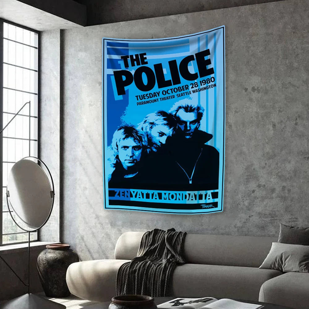 The Police Band Tapestry – Vintage British Rock Concert Wall Hanging for Bedroom or Dorm Decor - Premium tapestry from Lizard Vigilante - Just $10.99! Shop now at Lizard Vigilante