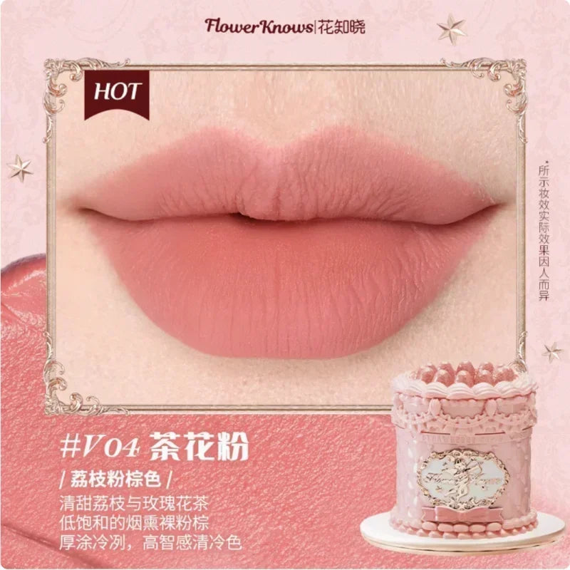 Flower Knows Strawberry Cupid Cake Lip Cream Lip Mud Matte Moisturizing Lipstick Silky Smooth Lip Makeup Professional Cosmetics