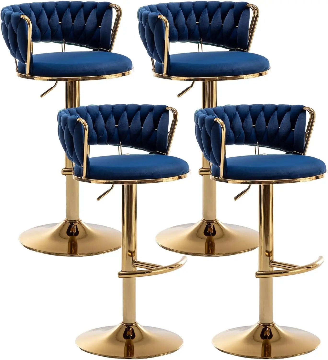 Gold Bar Stools Set of 4 – Adjustable Counter Height Velvet Swivel Stools with Low Backrest - Premium bar stools from Lizard Vigilante - Just $398.88! Shop now at Lizard Vigilante