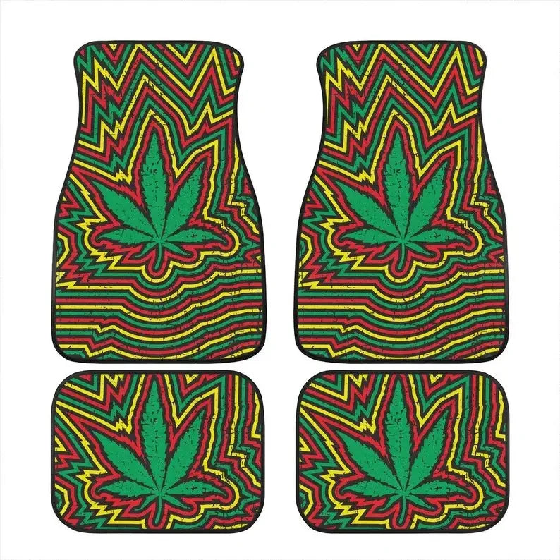 Vibrant Rasta Cannabis Car Floor Mats – Set of 4, Colorful Marijuana Mats for Cars, Trucks, Vans, and SUVs - Premium floor mats from Lizard Vigilante - Just $38.88! Shop now at Lizard Vigilante