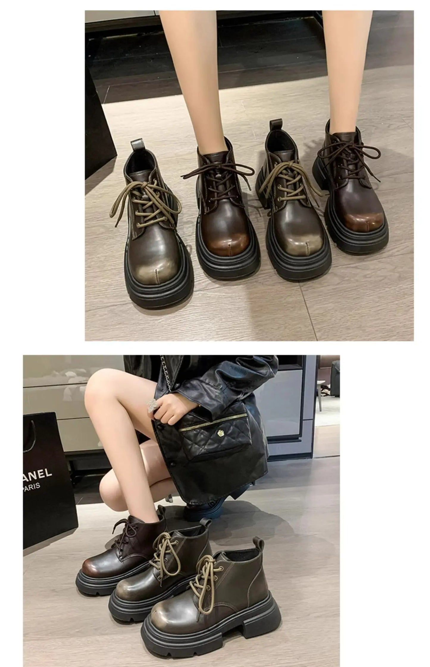 Women’s Lace-Up Ankle Boots – Med Hoof Heel Lolita Rock Round Toe PU Leather Winter Footwear | Solid Rubber Sole, Handmade Classic Street Style - Premium boot from dsers - Just $96.66! Shop now at Lizard Vigilante