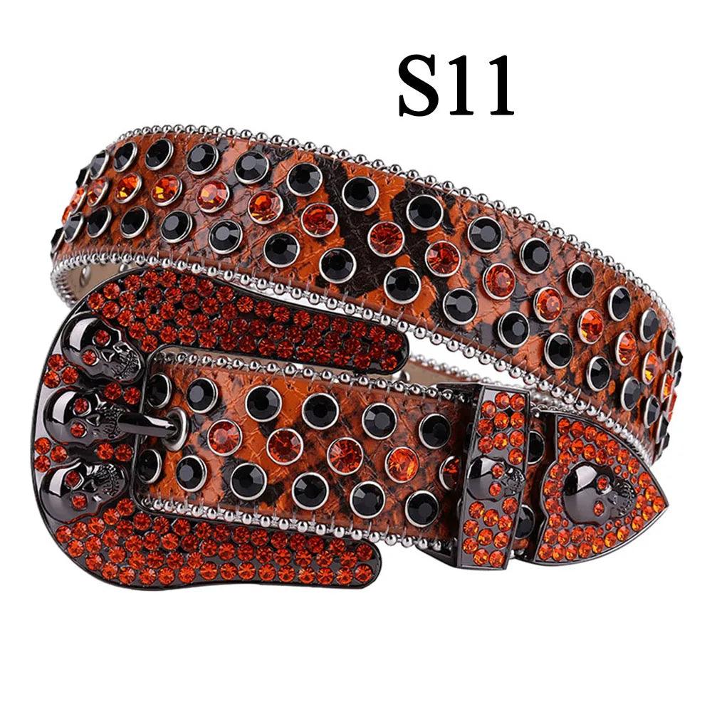 Red Skull Belt Jeans Skeleton Waistband Luxury Women Designer Belts High Quality Leather Strap Men Gothic Rhinestones Belt Ceinture Femme - Lizard Vigilante