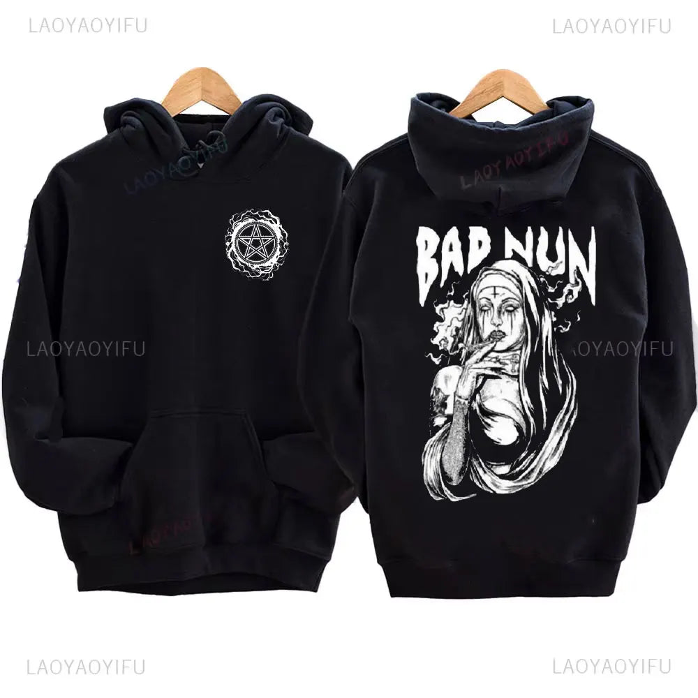 The Bad Nun Hoodie – Satanic Hip-Hop Fleece Sweater for Harajuku Streetwear Fans - Premium hoodie from Lizard Vigilante - Just $39.99! Shop now at Lizard Vigilante