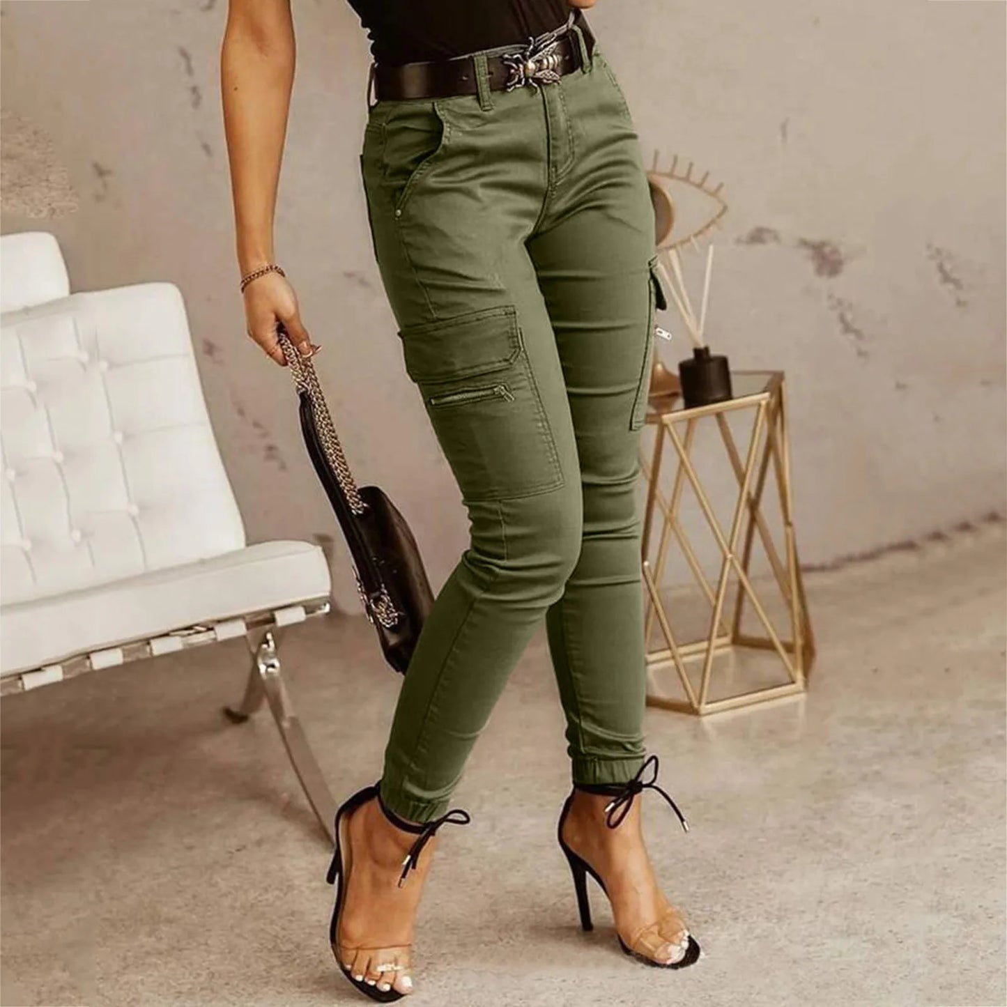 Women's Plus Size High-Waist Cargo Pants – Solid Zipper Pocket Design, Full-Length Casual Wide-Leg Pants for Everyday Comfort - Premium cargo pants from Lizard Vigilante - Just $38.88! Shop now at Lizard Vigilante