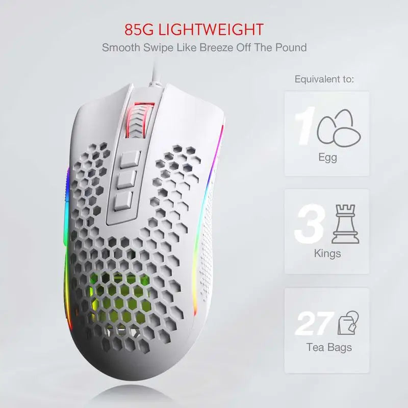 Redragon M808 Storm Lightweight RGB LED USB Gaming Mouse 12,400 DPI Optical Sensor 7 Programmable Buttons Precise Regist