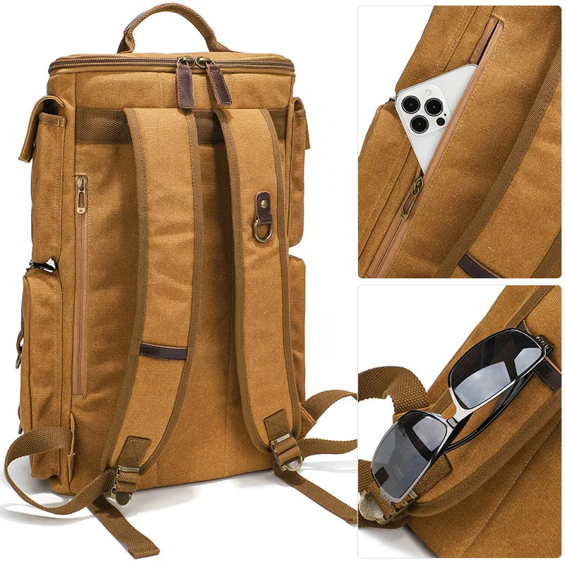 Vintage Leather 16-Inch Laptop Backpack – Waxed Canvas and PU Leather Shoulder Rucksack, Travel Carry-On Bag for Men and Women - Premium backpack from Lizard Vigilante - Just $89.99! Shop now at Lizard Vigilante