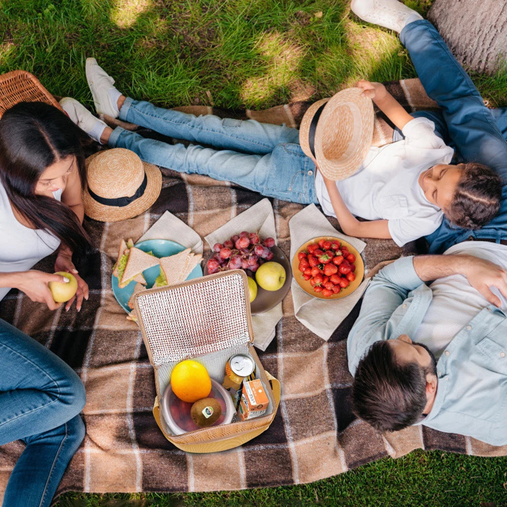 Wicker Rattan Outdoor Camping Picnic Bag Portable Waterproof Tableware Insulated Thermal Cooler Food Container Basket for Picnic - Premium  from Lizard Vigilante - Just $16.99! Shop now at Lizard Vigilante