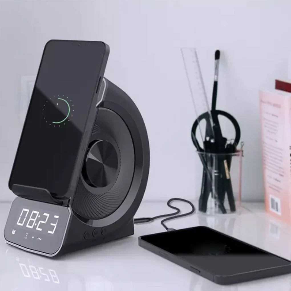 3 In 1 Wireless Bluetooth Speaker Fashion Portable Outdoor Speaker with LED Display Alarm Clock and Fast Charger