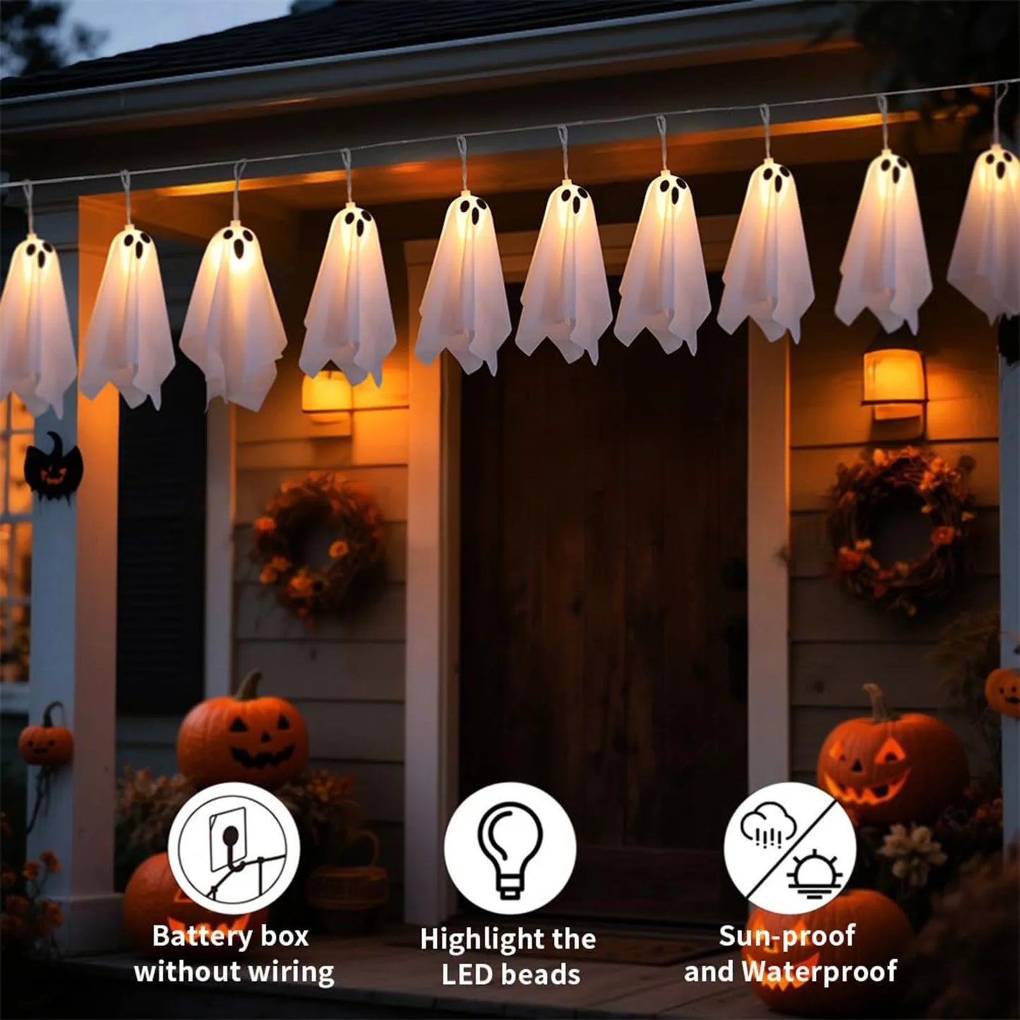 Haunted House Decor Halloween Ghost White Ghost Hanging Light Ghosts Horror Props for Halloween Party White Flying Ghosts