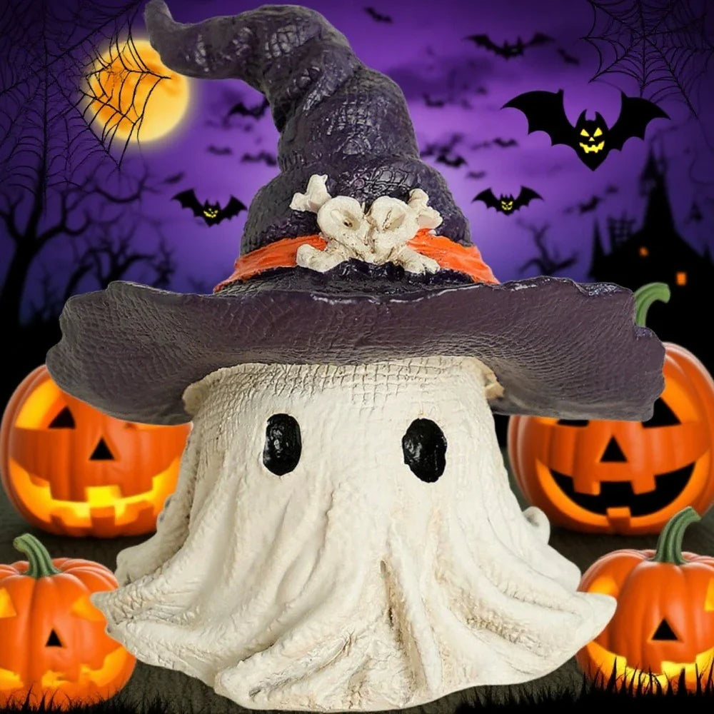 1PC Halloween Horror Hat Ghost Resin Craft Home Decor Scary Ornament Decoration Party Gift Spooky Collectible Art Fairy Garden