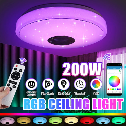 Smart LED Ceiling Light with Bluetooth Speaker – 200W RGB Dimmable Modern Ceiling Lamp for Bedroom, Kitchen, and Living Room - Premium  from Lizard Vigilante - Just $62.99! Shop now at Lizard Vigilante