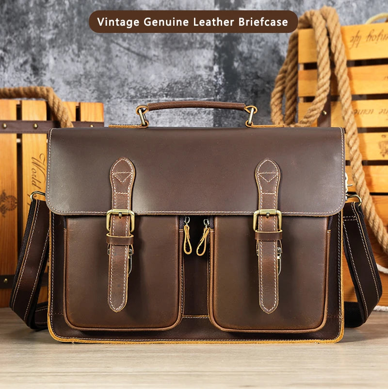 Vintage Leather Briefcase - Timeless Elegance and Durability - Premium handbag from Lizard Vigilante - Just $187.99! Shop now at Lizard Vigilante