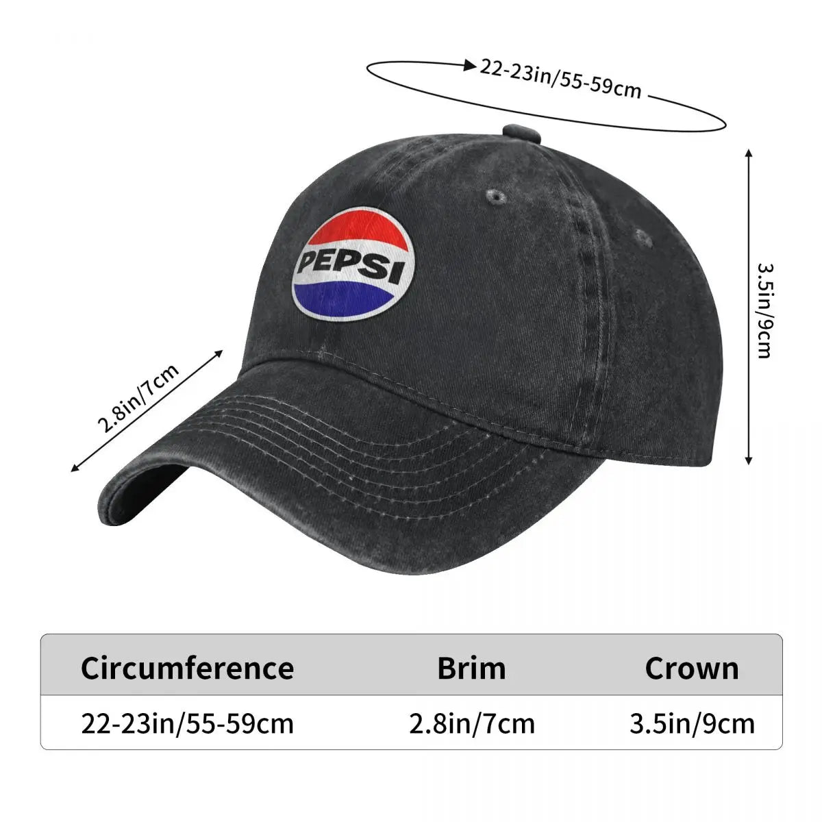 Vintage '69 Pepsi Logo Denim Baseball Cap – Casual Unisex Adjustable Trucker Hat for Rock, Summer, and Sun Protection - Premium Baseball cap from Lizard Vigilante - Just $19.88! Shop now at Lizard Vigilante