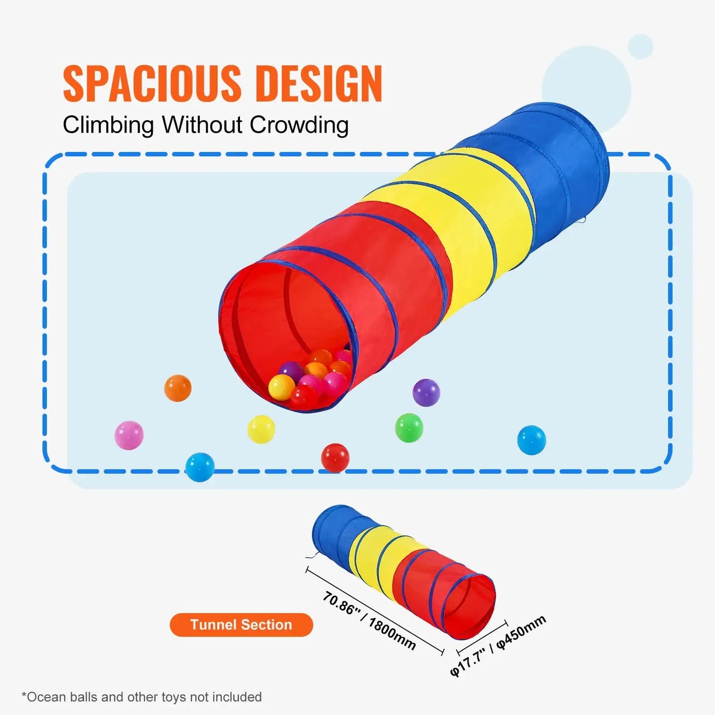 VEVOR Kids Play Tunnel Tent for Toddlers Collapsible Gift for Boy and Girl Play Tunnel Indoor and Outdoor Game Red/Yellow/Blue