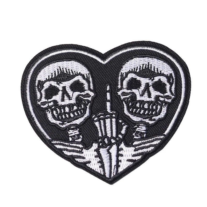 Double Skull Heart: 8x7cm Embroidered Patch for Clothing Iron on Sew Applique Cute Fabric Shoes Bags DIY Decoration - Premium patch from Lizard Vigilante - Just $13.99! Shop now at Lizard Vigilante