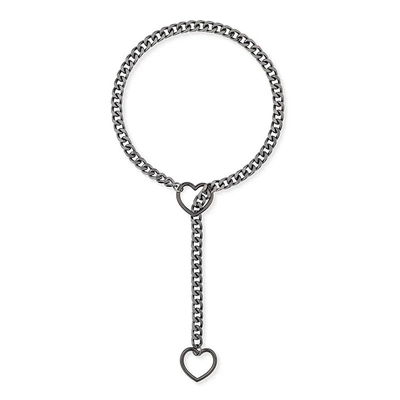 Heart O-Ring Slip Chain Women's Necklace Punk Rock Stainless Steel Cuban Long Necklace Jewelry Adjustable Lariat Y-Necklace Key - Premium Necklace from Lizard Vigilante - Just $19.99! Shop now at Lizard Vigilante