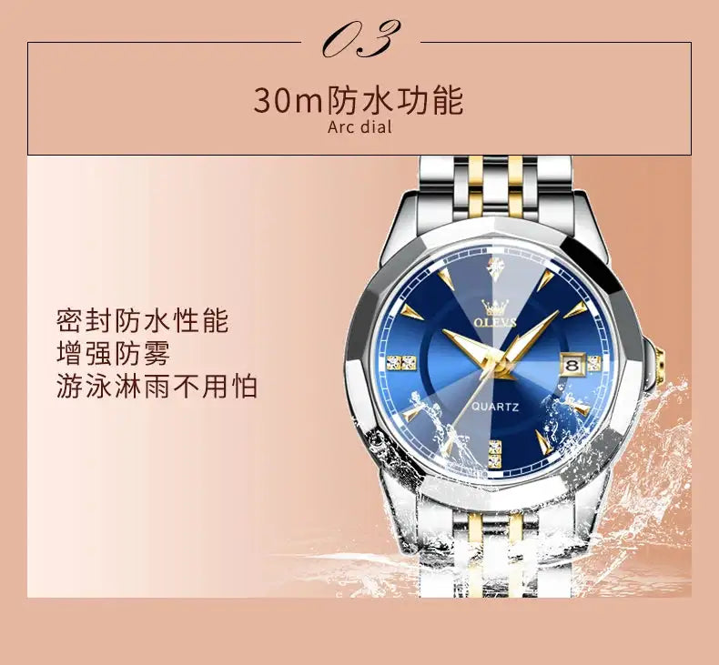 OLEVS Original Brand Elegant Women's Watches Waterproof Luminous Quartz Watch for Lady Necklace Bracelet Gift Box Set Calendar