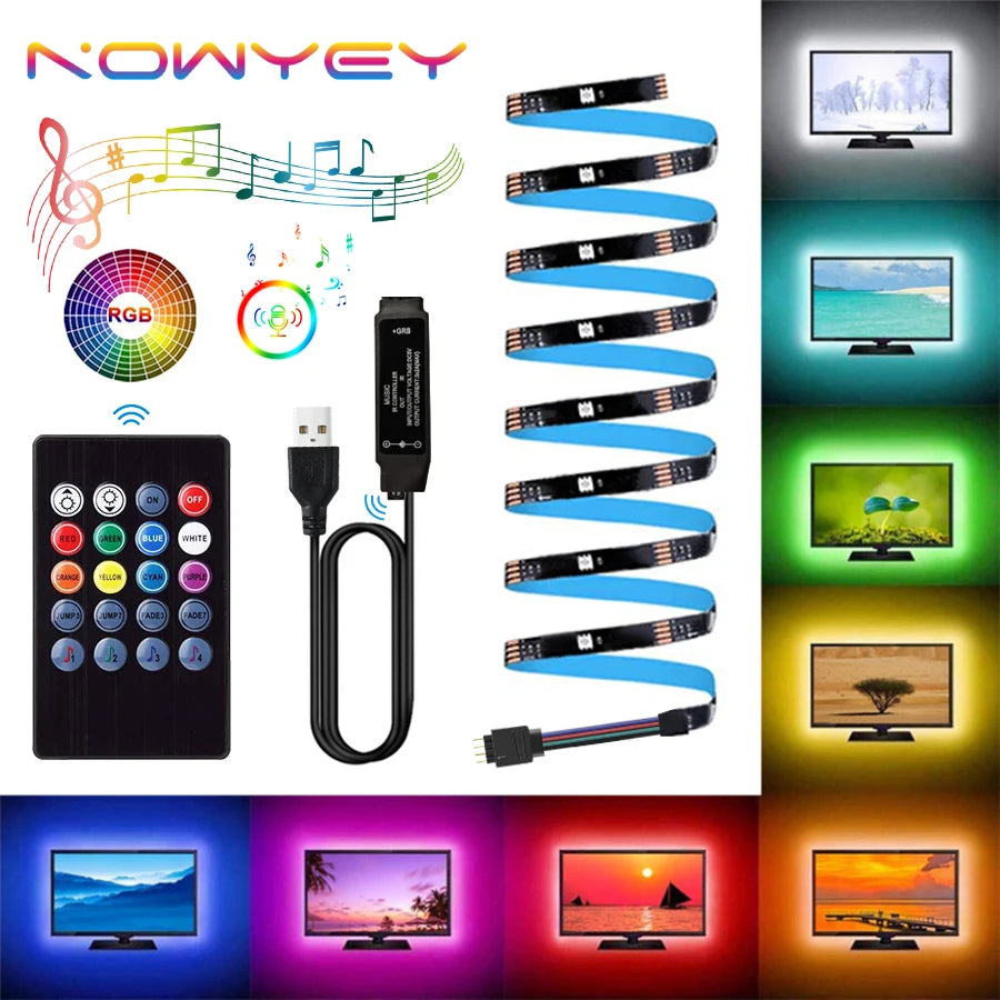 NOWYEY LED Strip 5V 5050 RGB USB Flexible Ribbon With Sound Sensor With 24 Keys Remote Control For TV Background Lighting - Premium LED Strip Lights from Lizard Vigilante - Just $19.97! Shop now at Lizard Vigilante