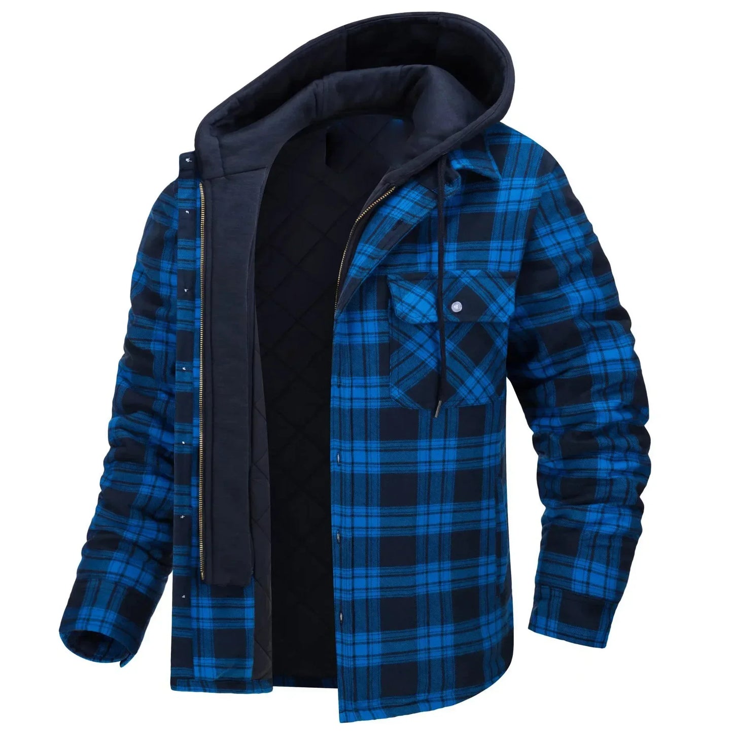 2024 Men's Winter Hooded Jacket – Warm, Thick Cotton Casual Coat with Detachable Hood & Plaid Design for Autumn & Winter - Premium  from Lizard Vigilante - Just $53.88! Shop now at Lizard Vigilante