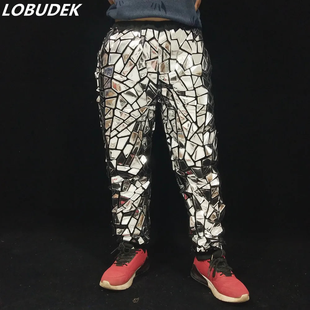 Men's Glitter Silver Laser Mirror Casual Pants - Premium pants from Lizard Vigilante - Just $115.99! Shop now at Lizard Vigilante