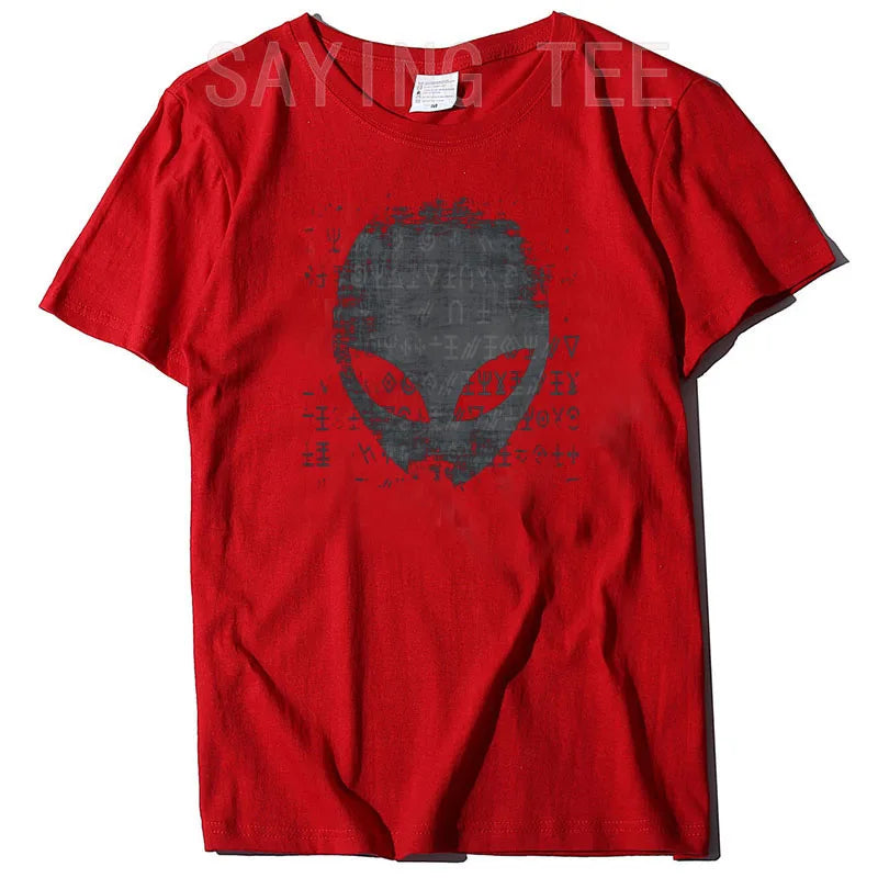 Alien Head Shirt Aliens Symbols Writing UFO T-Shirts Space Buffs Graphic Tee Y2k Top Funny Conspiracy Theorists Outfits Gifts - Premium  from Lizard Vigilante - Just $19.99! Shop now at Lizard Vigilante