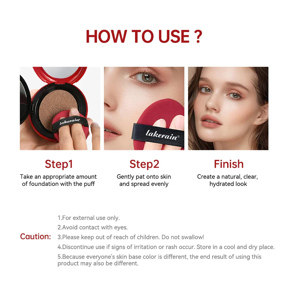 Lakerain Sunscreen Cushion Foundation  Waterproof Long-lasting Brighten Foundation Cream Women Base Makeup Face Korean Cosmetics