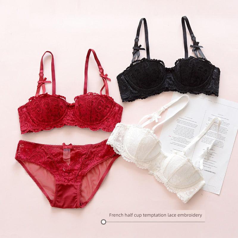 Half Cup V Type Bra Ultra-Thin Pure White Black or Red Lace - Lizard Vigilante