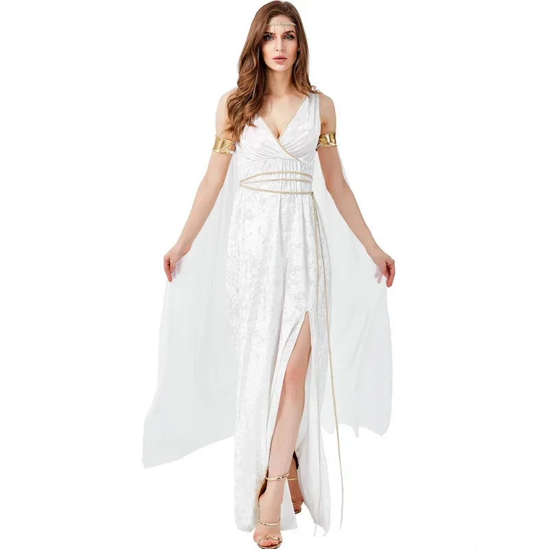 Statue Of Liberty Ancient Greek Mythology Character High Slit Sexy White Temperament Elegant Dress Stage Performance Costume New