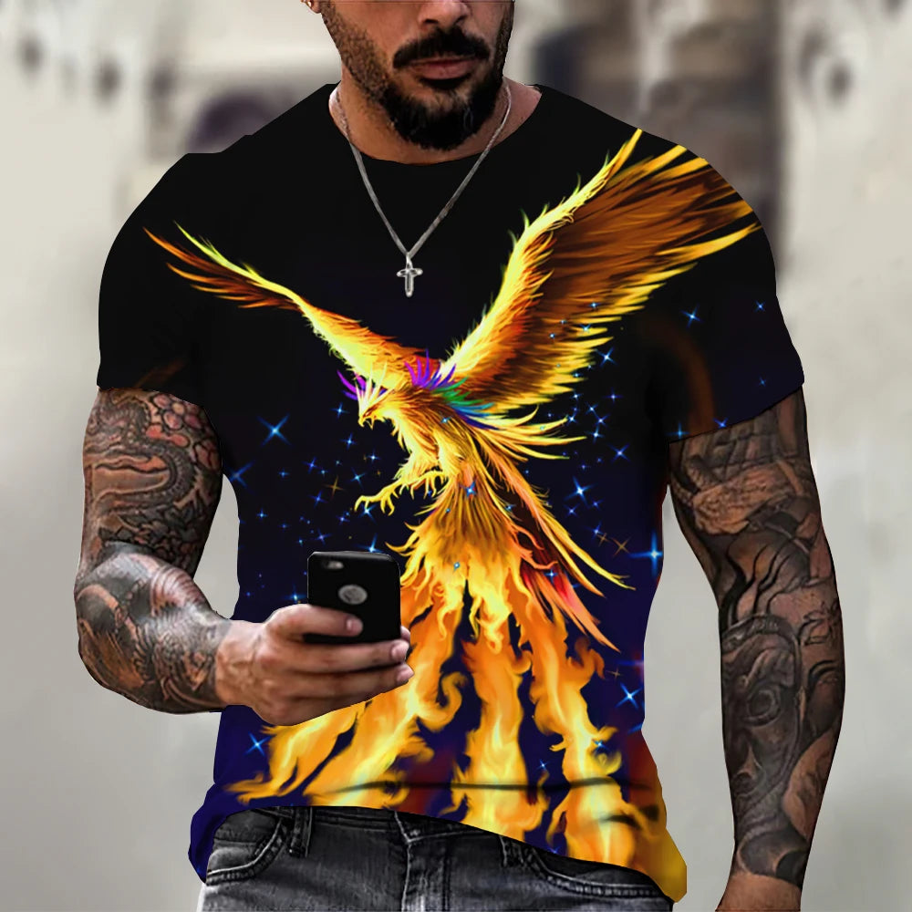 Summer Men's T-shirts 3d Phoenix Print Graphic Short Sleeve Tops Fashion Hip Hop Tees Men Oversized T shirt Vintage Men Clothing - Premium T-Shirt from Lizard Vigilante - Just $23.99! Shop now at Lizard Vigilante