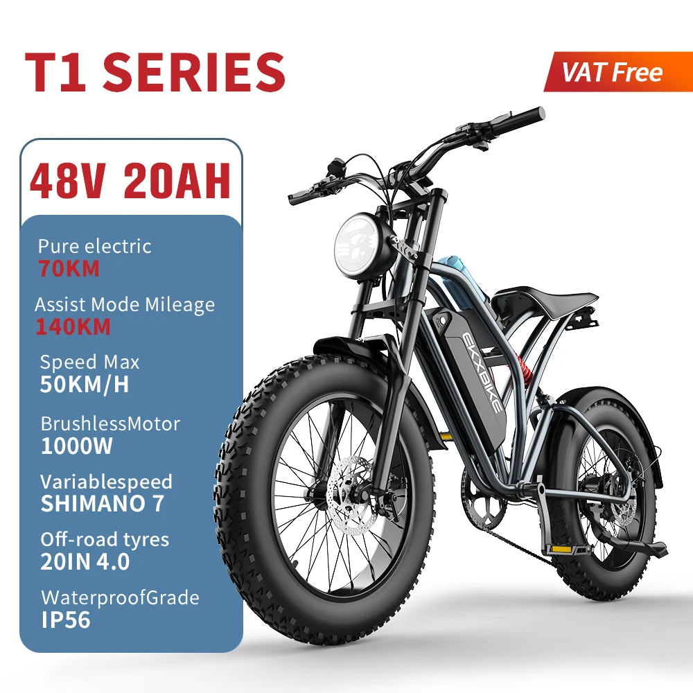 EKX T1 Electric Bike 20‘’*4.0 Fat Tires 1000W Motor 48V20AH Lithium Battery Road Electric Bicycle For Adults Mountain E-Bike MTB - Premium electric bike from Lizard Vigilante - Just $879.99! Shop now at Lizard Vigilante