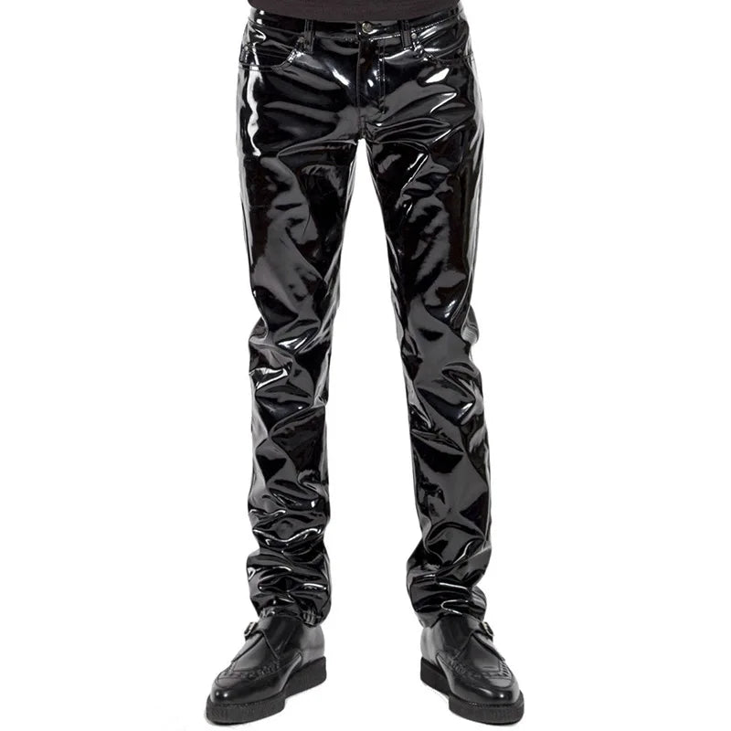 Men's Highlight Stick Patent Leather Trousers – Slim Fit Pencil Pants for Stage, Photography, and High-Impact Fashion - Premium pants from Lizard Vigilante - Just $27.99! Shop now at Lizard Vigilante