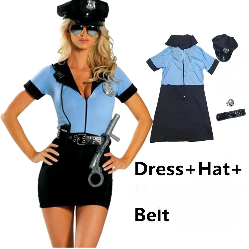 Officer Outfit Policewoman Costume Suit Uniform Halloween Cosplay Cop Black Blue For Adult Women Police Fancy Dress - Premium Cosplay Costumes from Lizard Vigilante - Just $34.88! Shop now at Lizard Vigilante