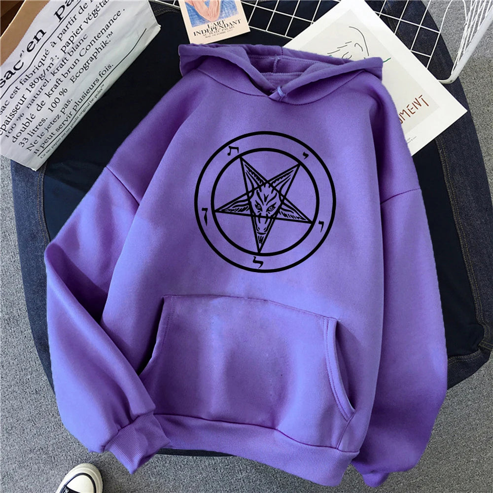 Pentagram Gothic Occult Satan Printed Women Hoodies All-match Street Style Female Pullover Casual Clothing Harajuku Unisex Tops - Premium hoodie from Lizard Vigilante - Just $39.99! Shop now at Lizard Vigilante