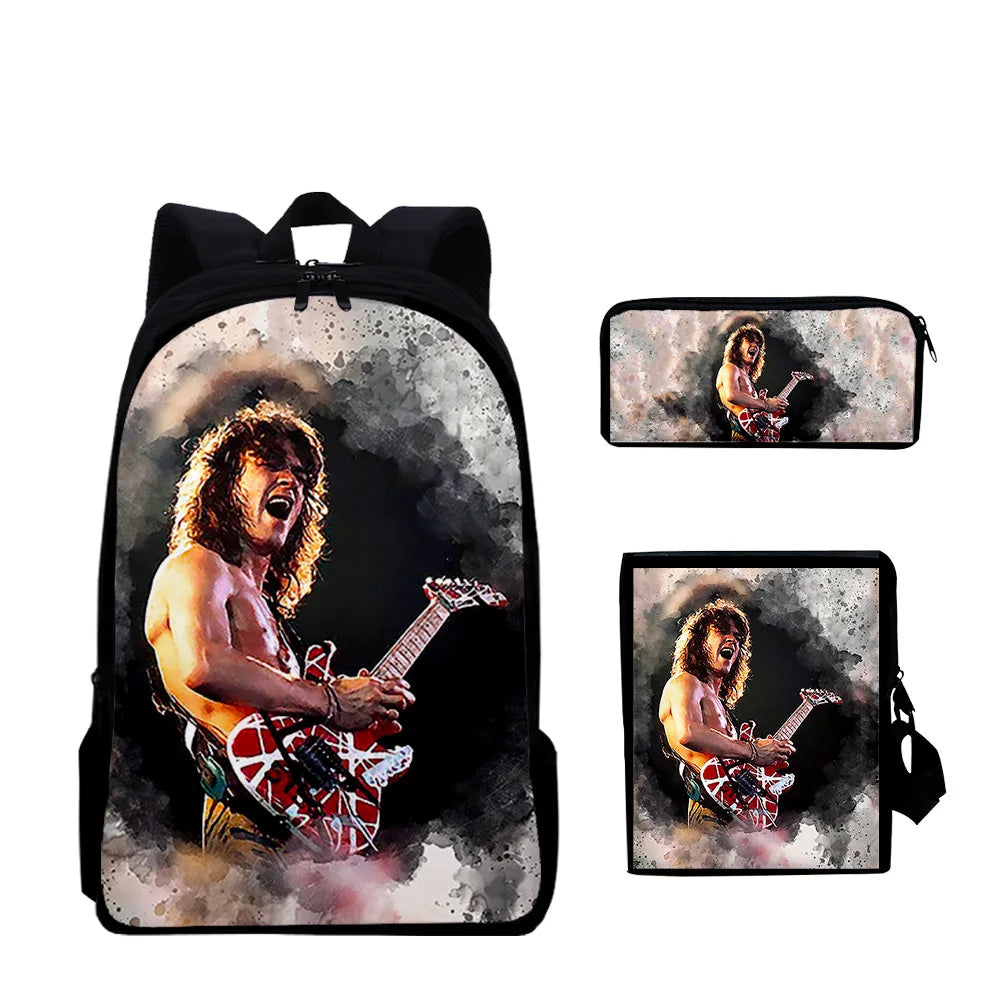 Eddie Van Halen 3pcs/Set 3D Print Student Travel bags Laptop Daypack Backpack Shoulder Bag Pencil Case - Premium backpack from Lizard Vigilante - Just $42.99! Shop now at Lizard Vigilante