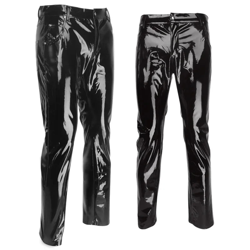 Men's Highlight Stick Patent Leather Trousers – Slim Fit Pencil Pants for Stage, Photography, and High-Impact Fashion - Premium pants from Lizard Vigilante - Just $27.99! Shop now at Lizard Vigilante