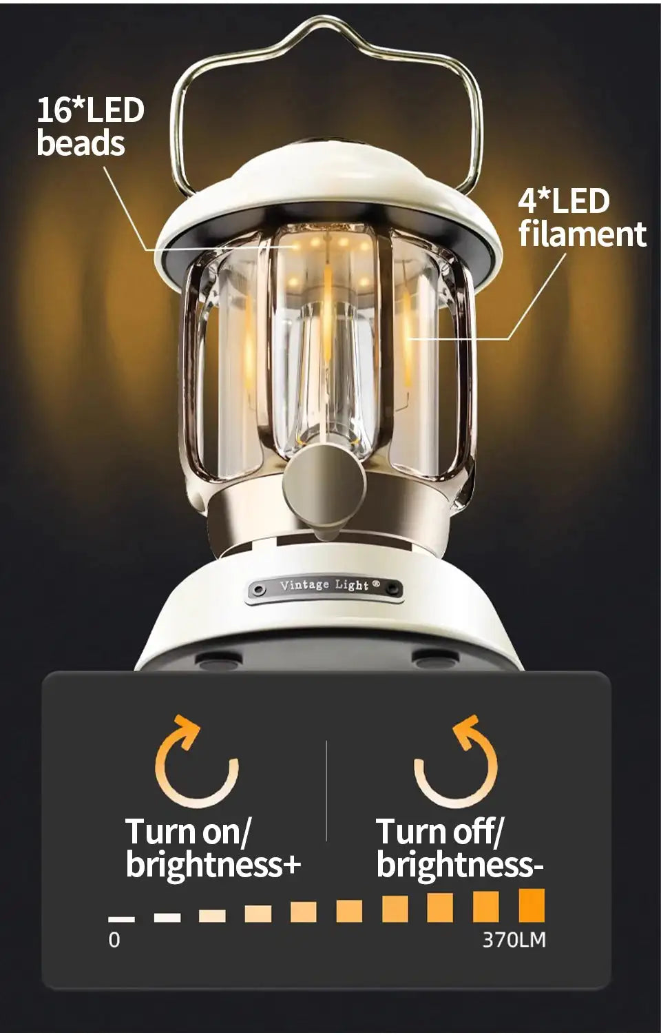 Outdoor Camping Lantern Portable USB Rechargeable Lamp Retro LED Light For Emergency Fishing Hiking Tent Nightlight Waterproof